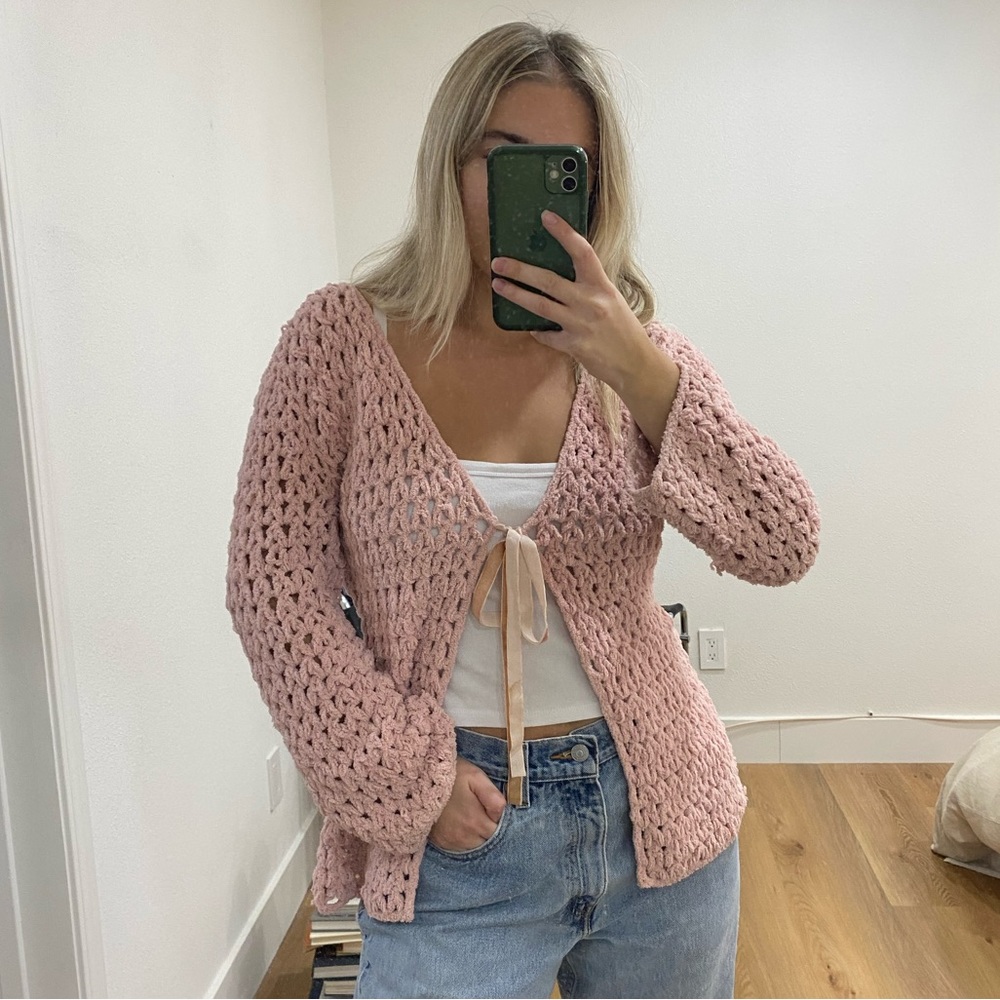 Darling Vintage Chenille Baby Pink Sweater